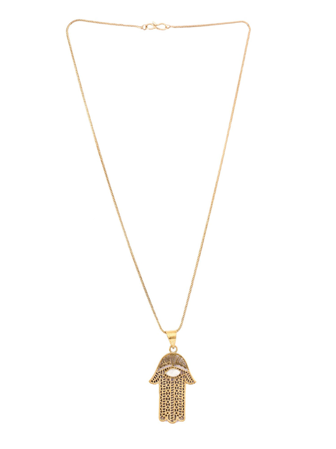 Women Antique Brass-Plated Hamsa Pendant with Chain By Studio One Love