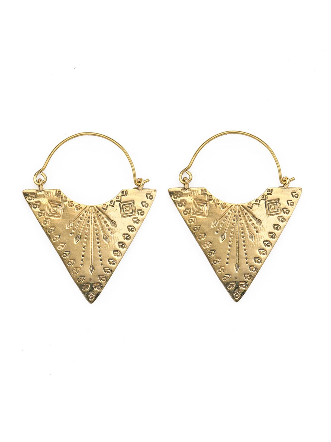 Party Wear Hoops Earrings - Tribal Triangle Gold-Plated Brass Earrings By Studio One Love