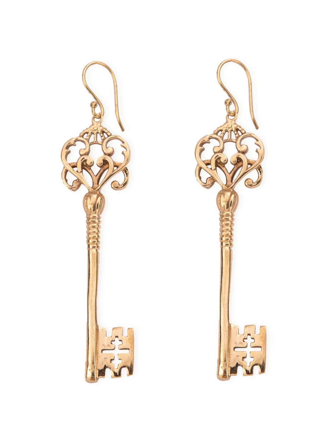 Party Wear Drops & Danglers Earrings - Vintage Key Gold-Plated Brass Earrings By Studio One Love