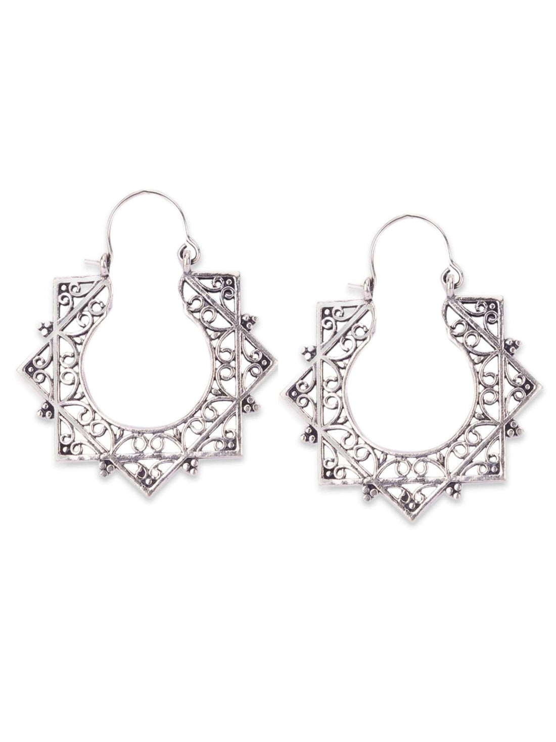 Party Wear Hoops Earrings - Western Silver-Plated Brass Earrings By Studio One Love