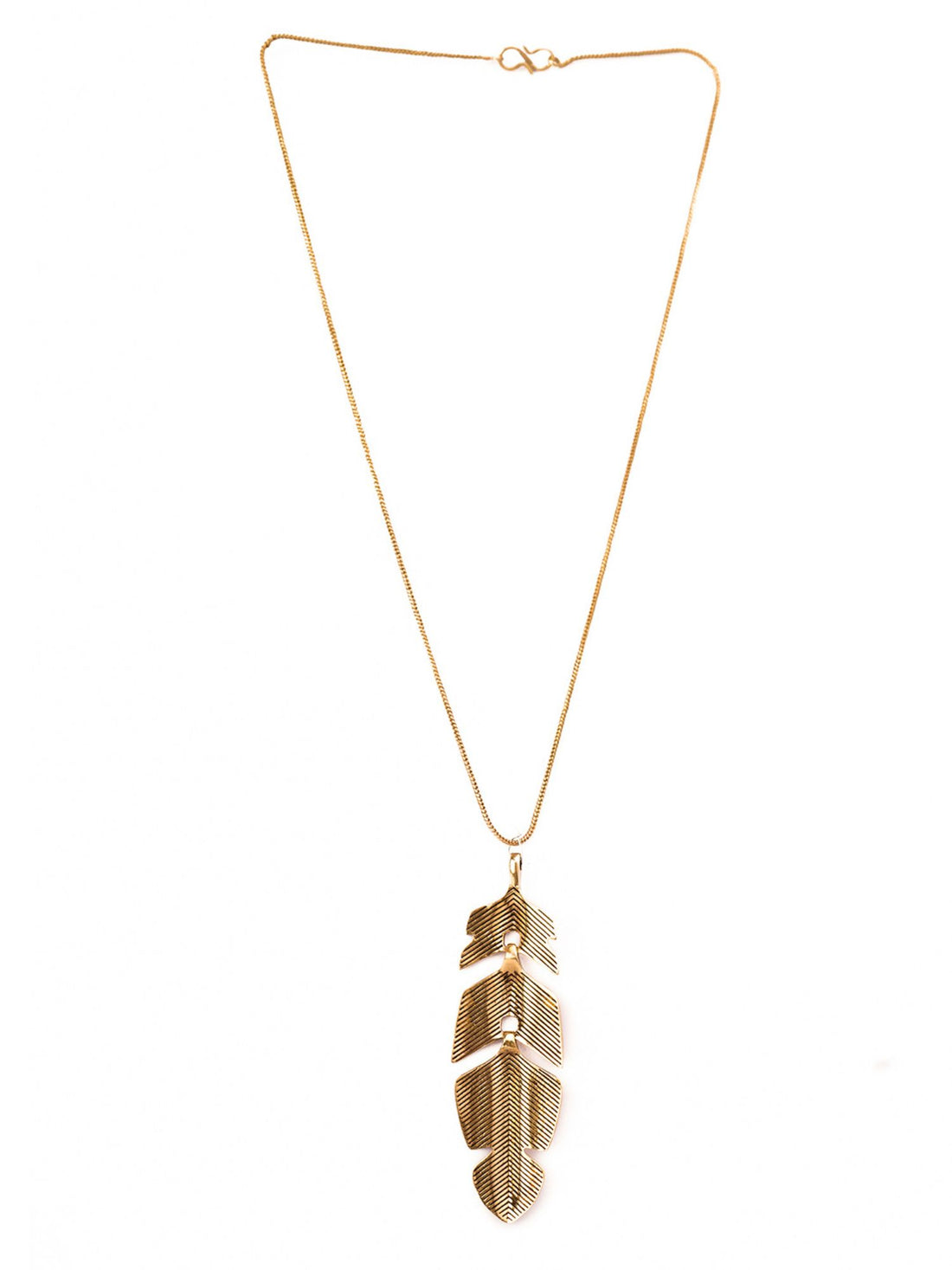 Brass-Plated Leaf Pendant With Chain By Studio One Love