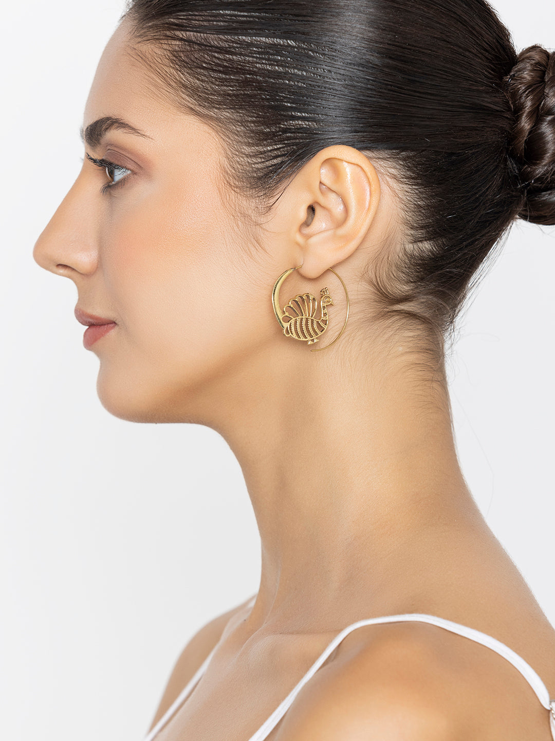 Festive Wear Hoops Earrings - Peacock Pride Gold and Silver-Plated Brass Earrings By Studio One Love