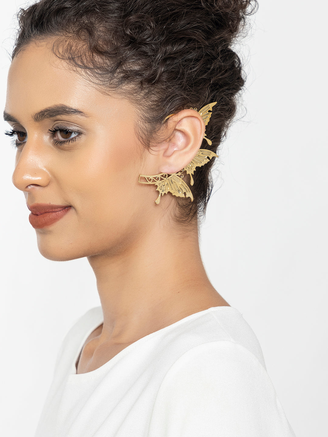 Stylish Party Ear Cuff Earrings - Winged Butterfly Gold and Silver-Toned Contemporary Statement Earrings for Women by Studio One Love