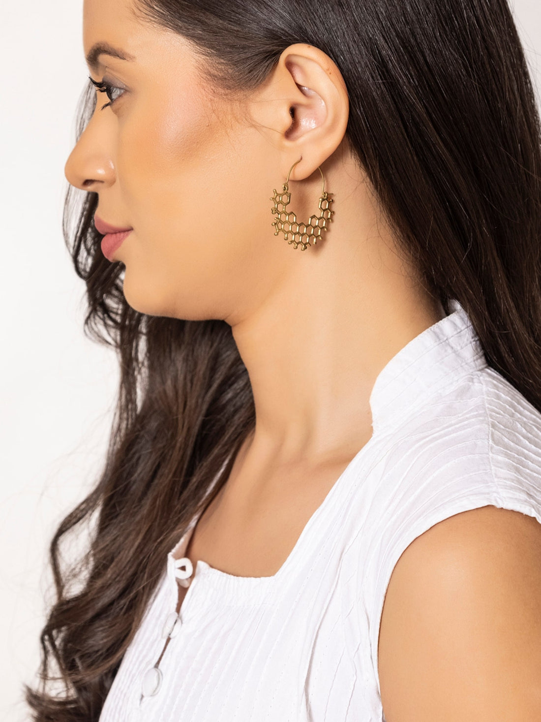 Daily Wear Hoops Earrings - Honeycomb Whispers Gold and Silver-Plated Brass Earrings By Studio One Love