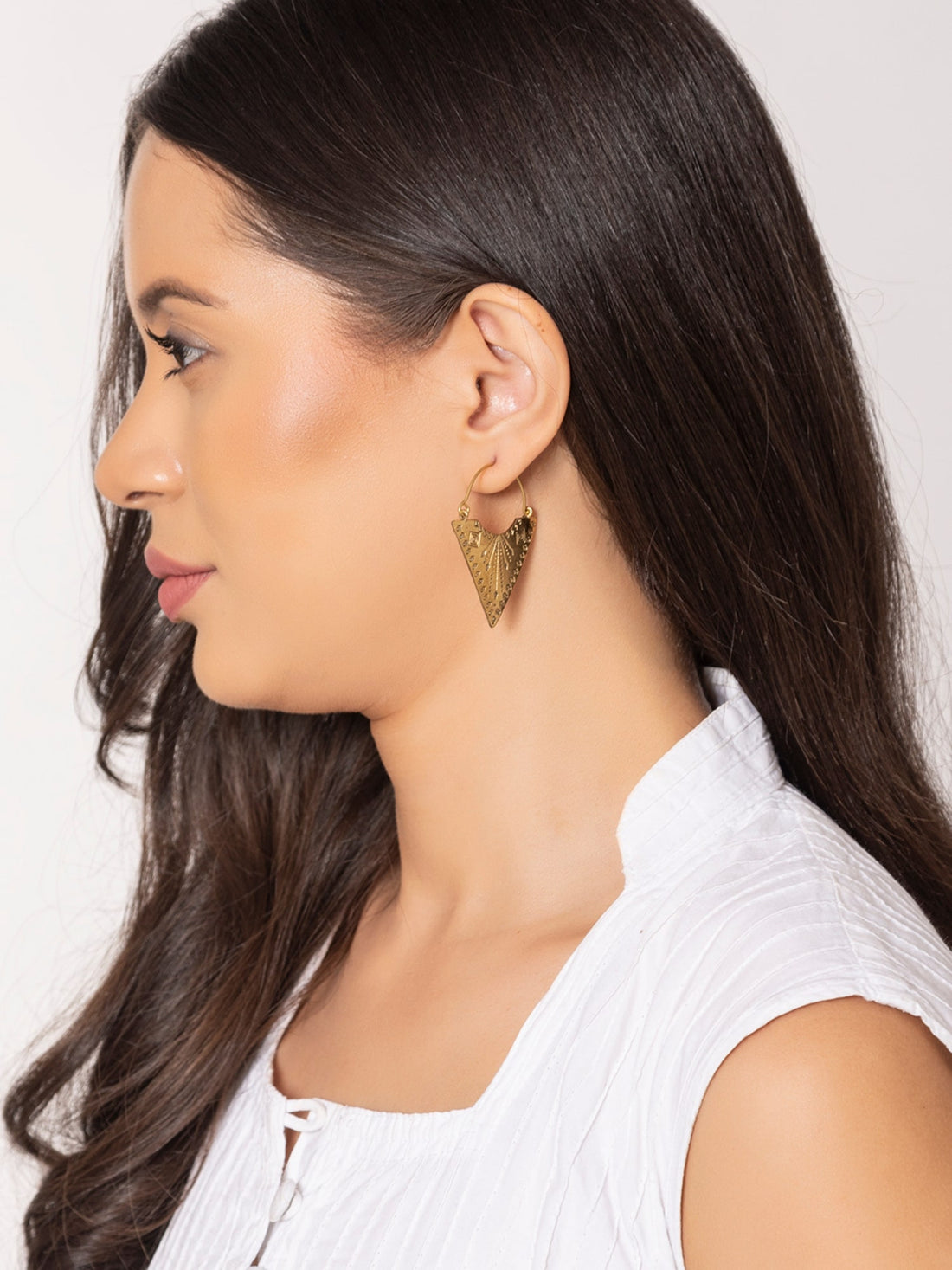 Party Wear Hoops Earrings - Tribal Triangle Gold-Plated Brass Earrings By Studio One Love