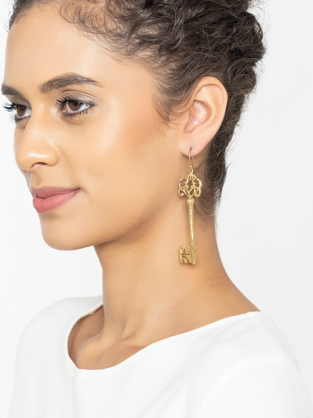 Party Wear Drops & Danglers Earrings - Vintage Key Gold-Plated Brass Earrings By Studio One Love