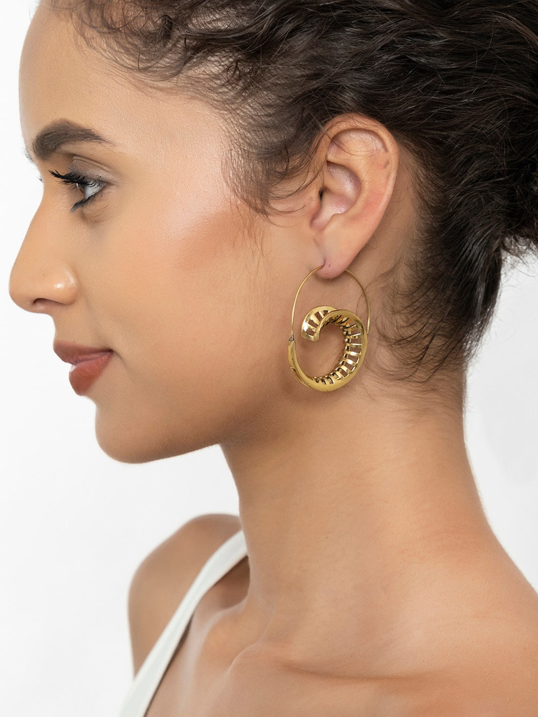 Work Wear Hoops Earrings - Circular Wheel Gold and Silver-Plated Brass Earrings By Studio One Love