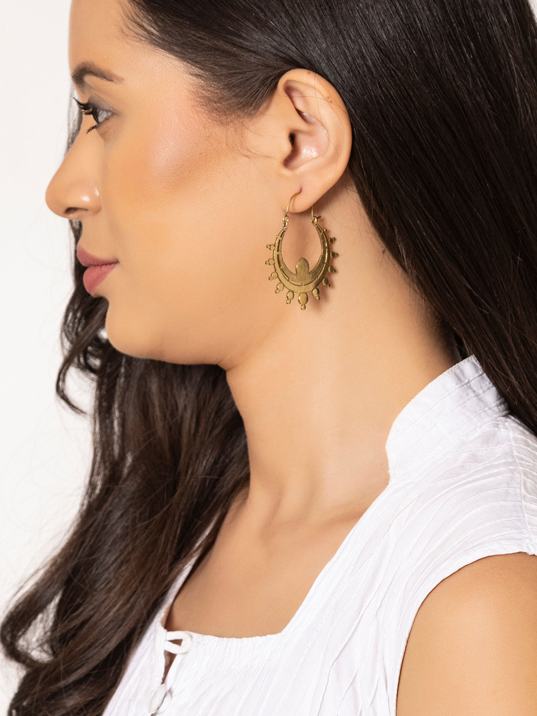 Work Wear Hoops Earrings - Western Gold-Plated Brass Earrings By Studio One Love