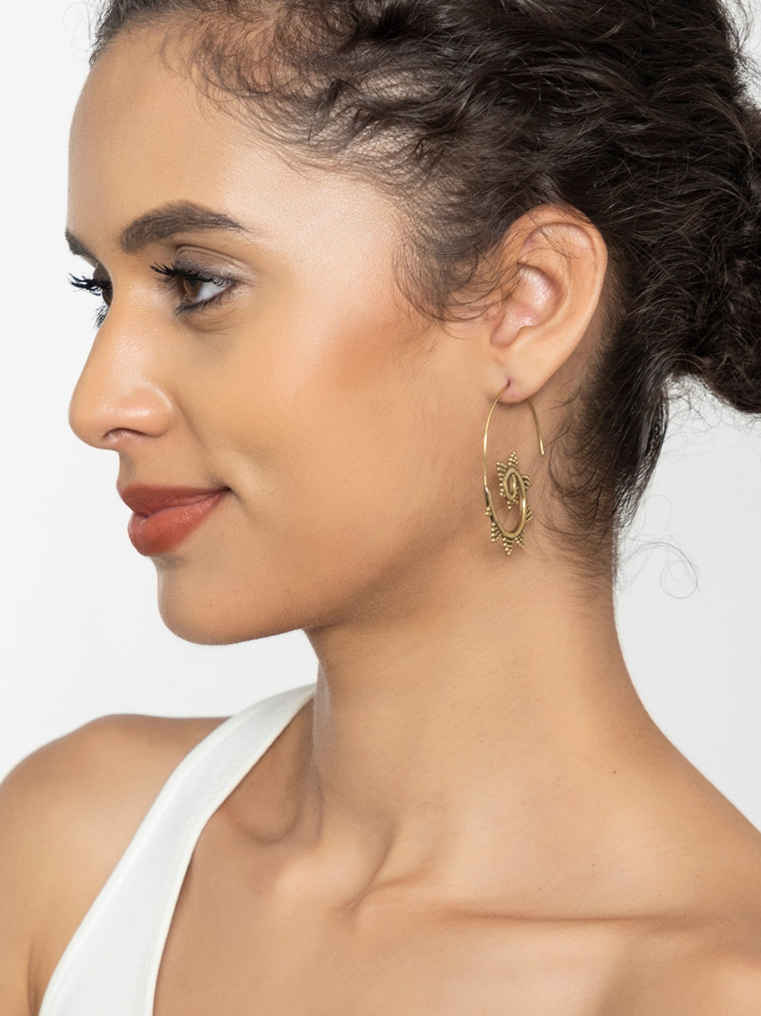 Work Wear Hoops Earrings - Western Gold-Plated Brass Earrings By Studio One Love