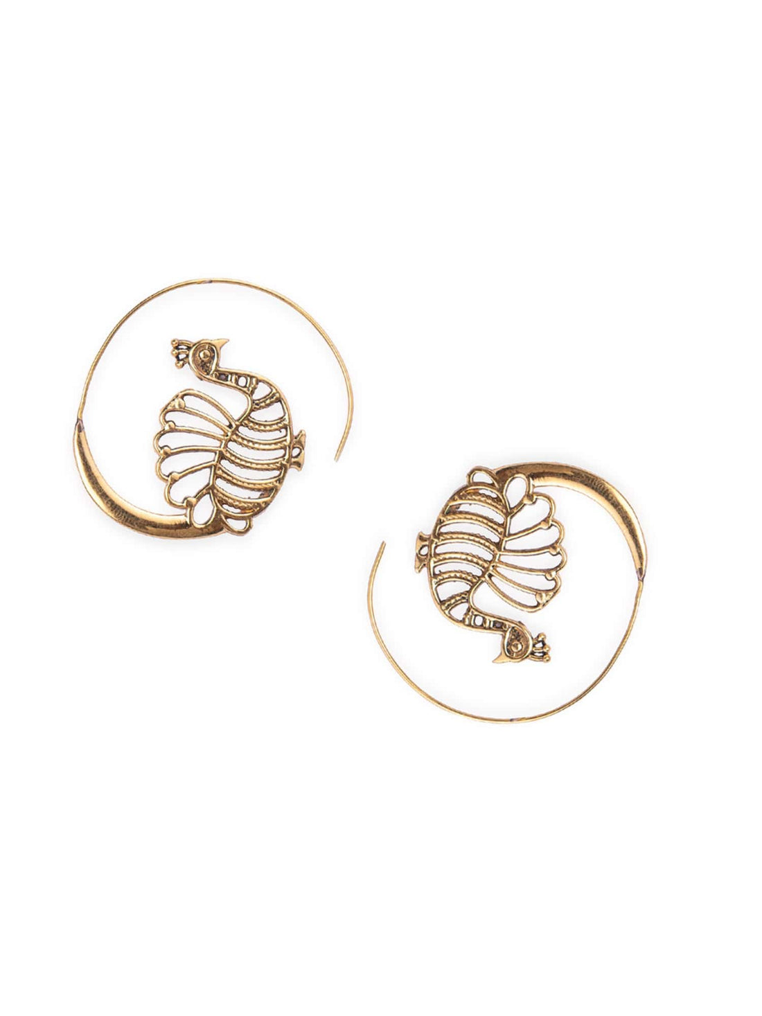 Festive Wear Hoops Earrings - Peacock Pride Gold and Silver-Plated Brass Earrings By Studio One Love