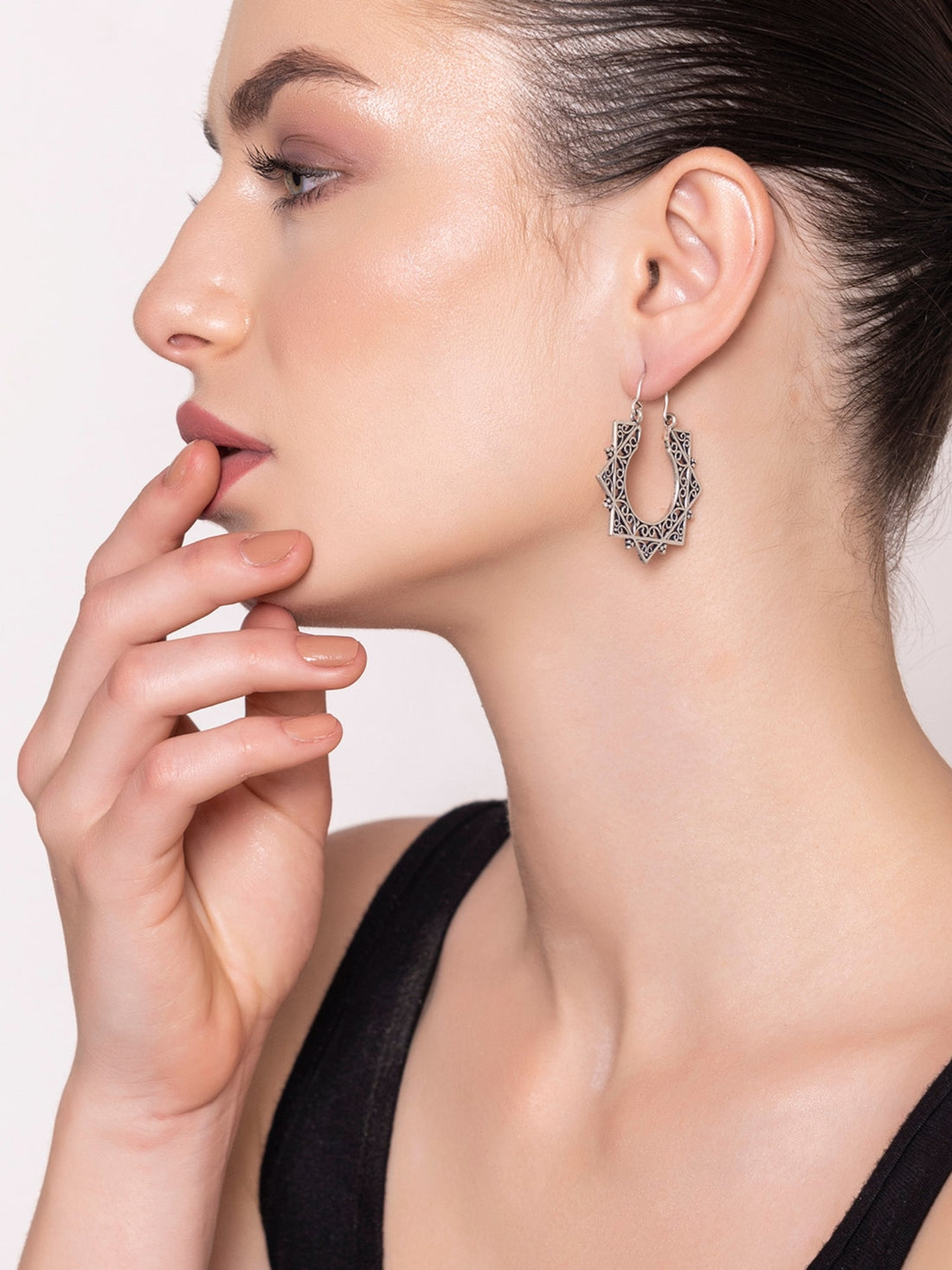 Party Wear Hoops Earrings - Western Silver-Plated Brass Earrings By Studio One Love