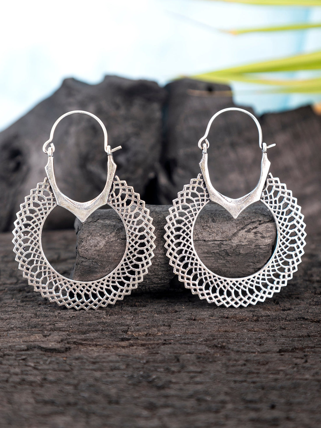 Festive Wear Hoops Earrings - Traditional Silver-Plated Brass Earrings By Studio One Love