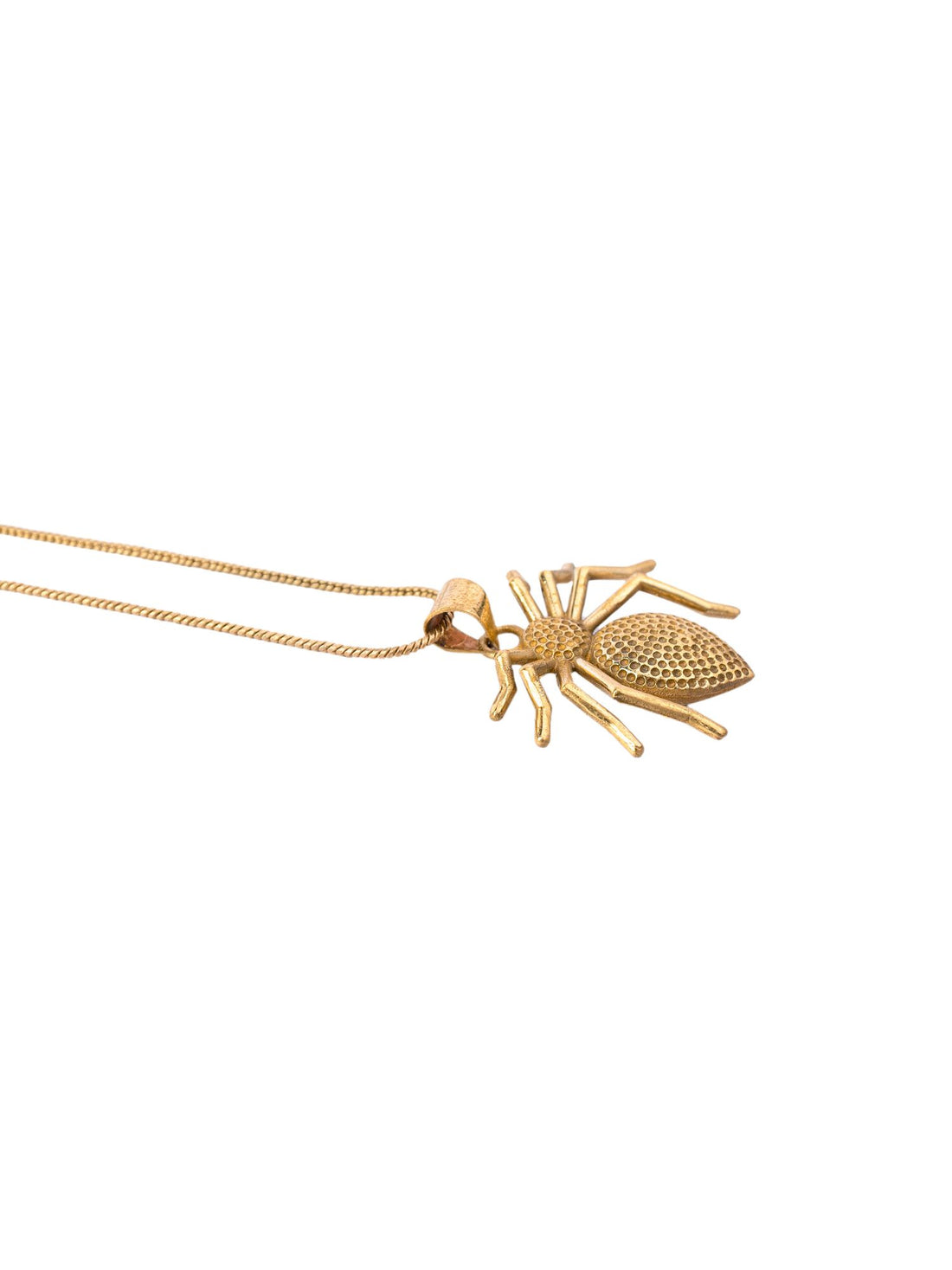 Brass-Plated Textured Spider-Shaped Pendant with Chain By Studio One Love
