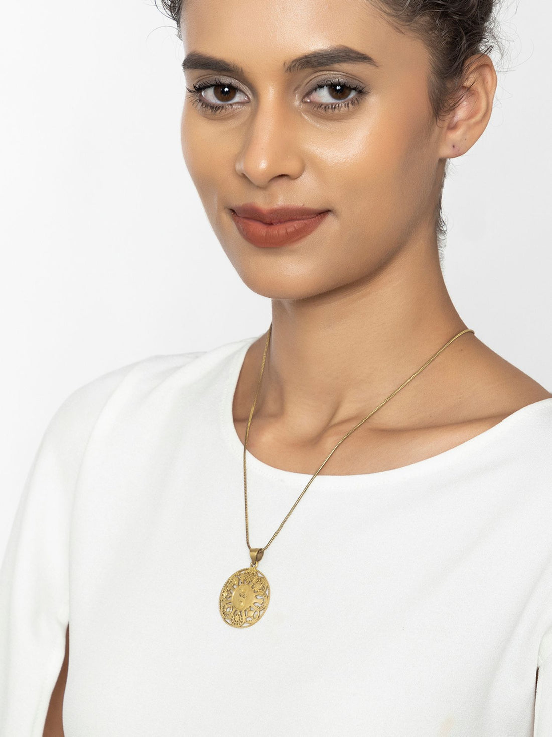 Women Brass-Plated Contemporary-Shaped Pendant with Chain by Studio One Love