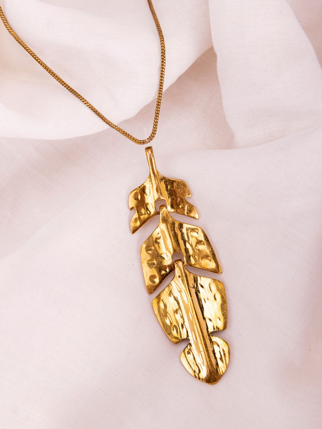 Brass-Plated Leaf Pendant With Chain By Studio One Love