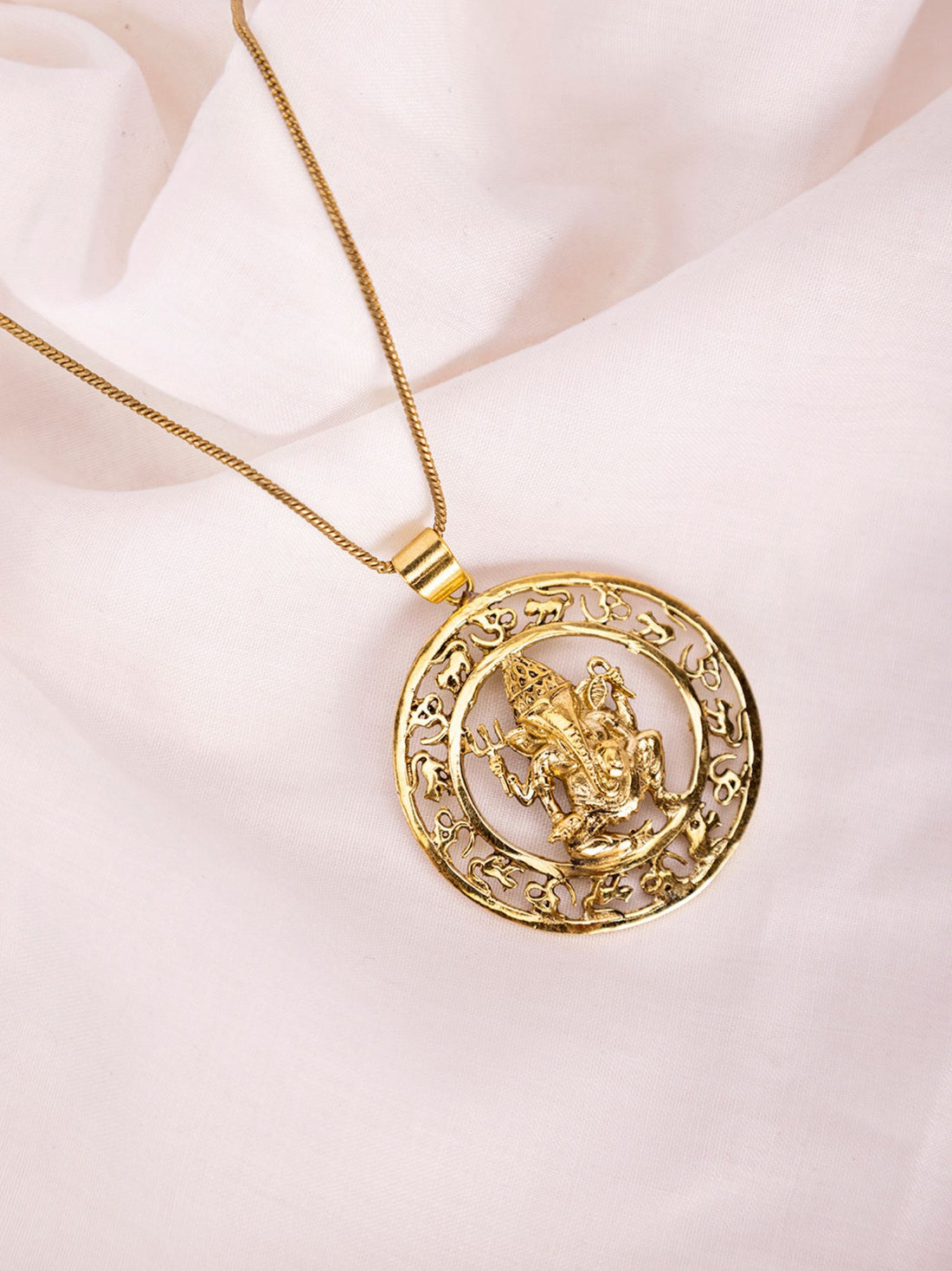 Women Brass-Plated Lord Ganesha Circular Pendant with Chain By Studio One Love